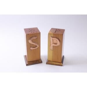 Vintage, Cubical, Wooden, Salt and Pepper Shakers, MCM, Serving, ~ 250521-WH 282